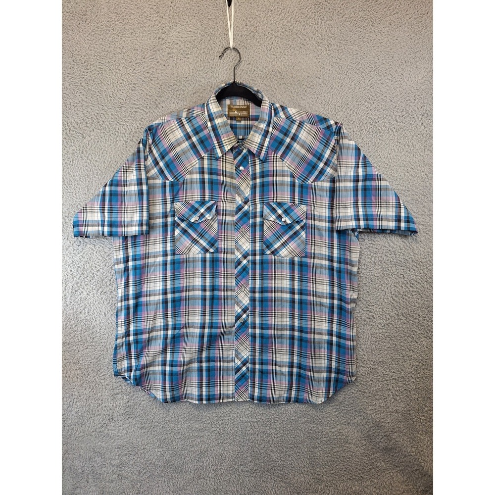 Plainsman Dress Shirt Mens XL 17-17.5 Multicolor Plaid Western Rodeo Snap Button